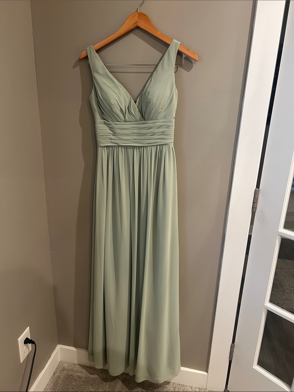 Bill Levkoff Sage Green V-Neck Chiffon Maxi Dress